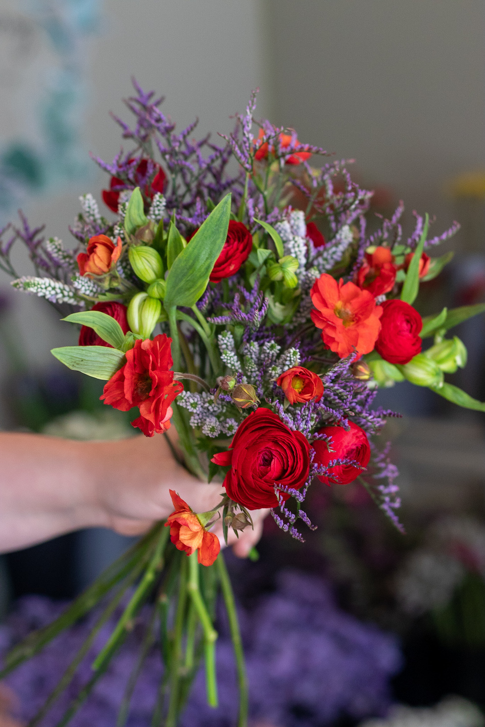 bouquet with red and purple flowers