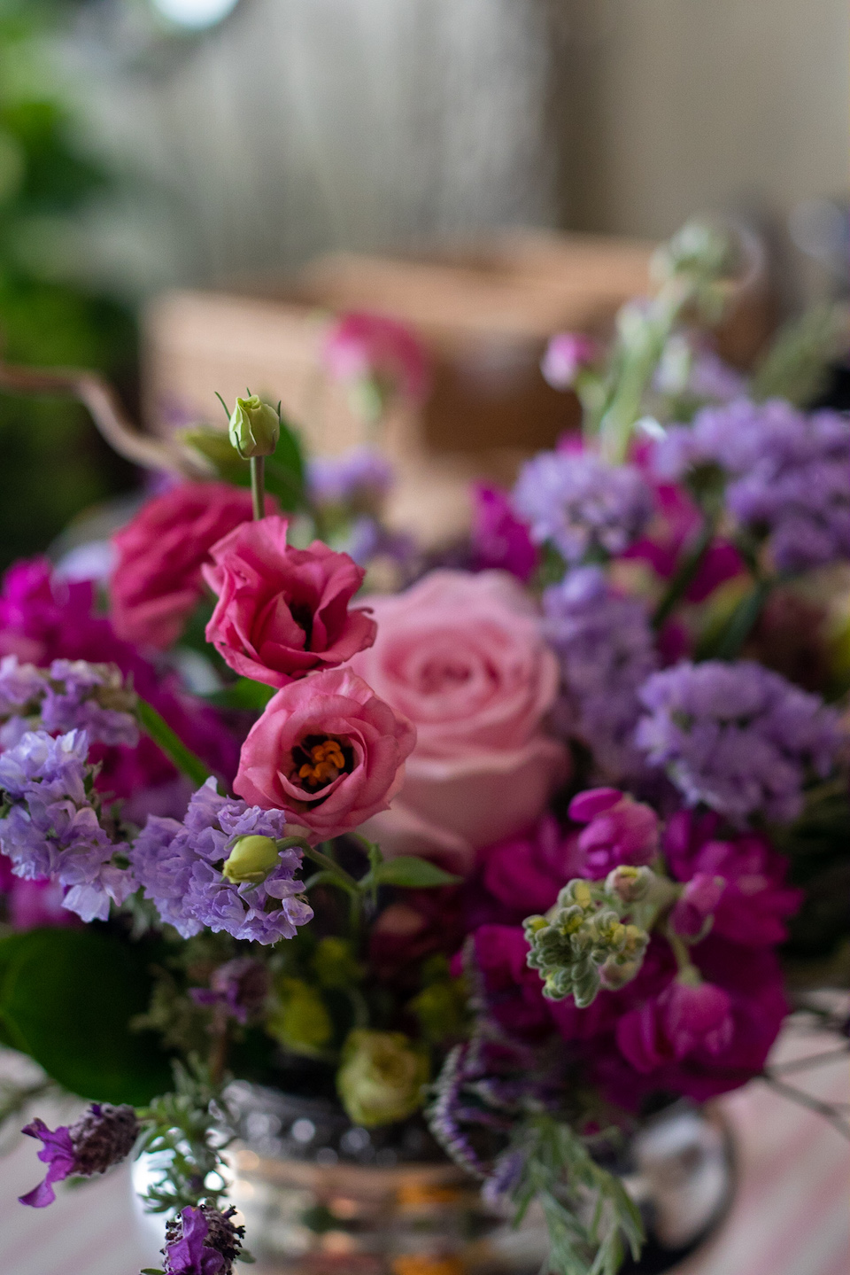 rose bowl with colorful flowers