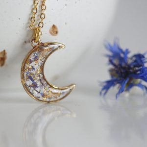 Cornflower Petal Confetti Moon Necklace by Kaiko Studios